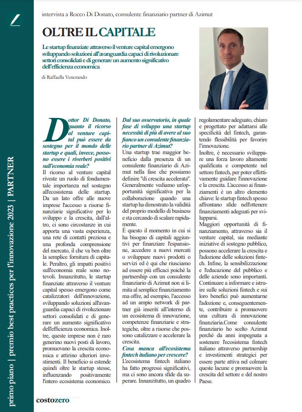Articolo Oltre il Capitale - Intervista a Rocco Di Donato su Costo Zero (Confindustria Salerno)